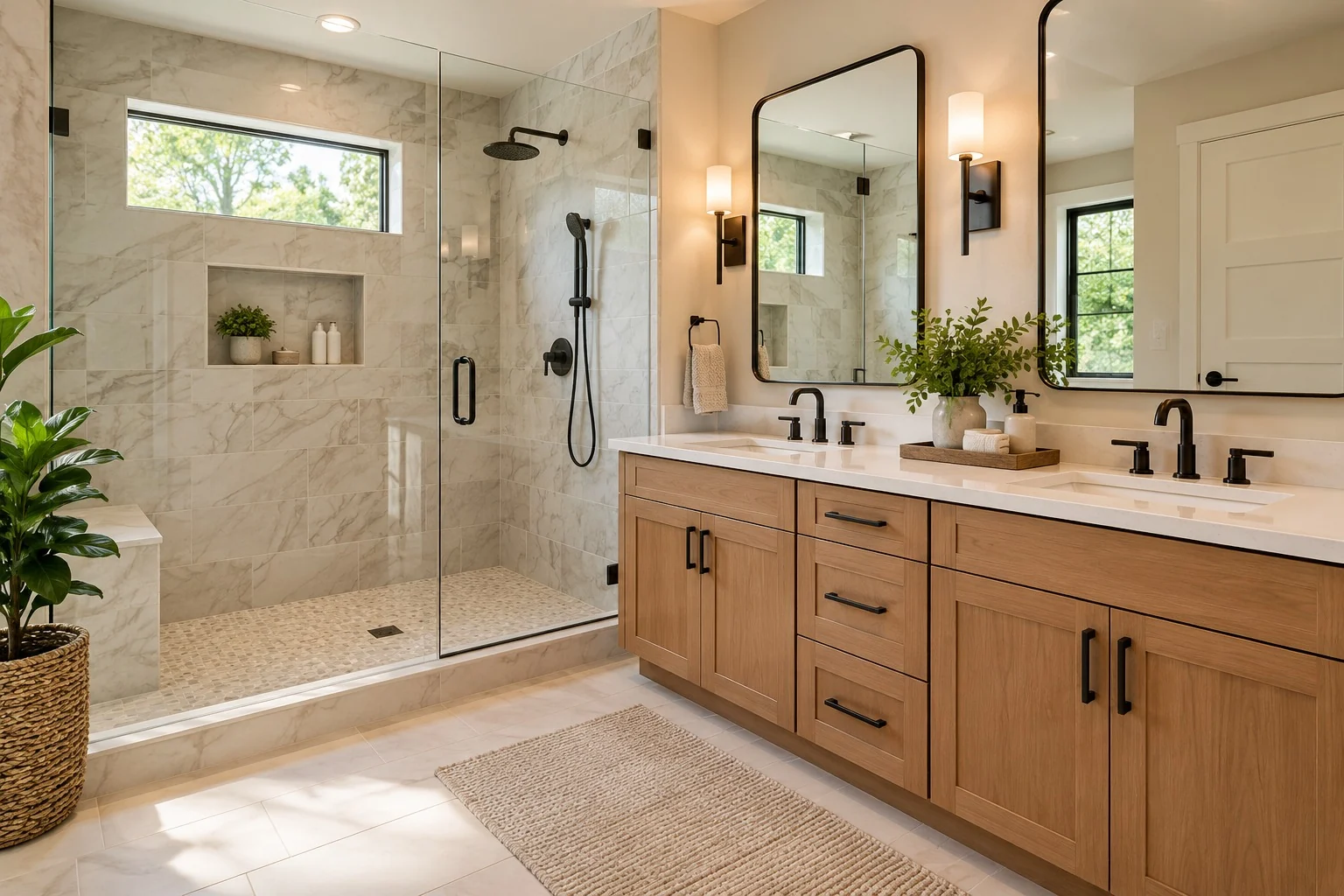 Bathroom remodel with wood vanity